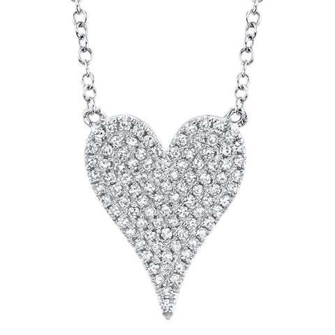 0.21CT 14K WHITE GOLD DIAMOND PAVE HEART NECKLACE