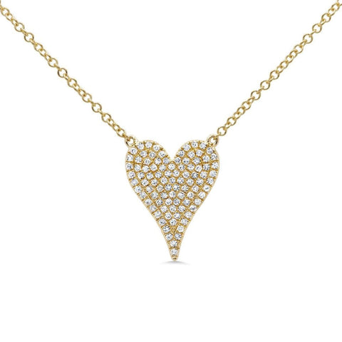 0.21ct 14k Yellow Gold Diamond Pave Heart Necklace