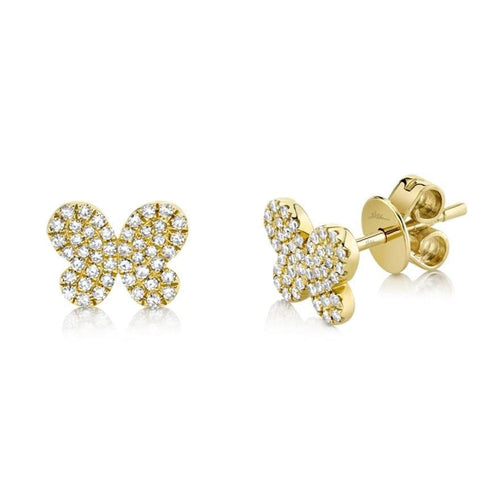 Shy Creation Jewelry - 0.22Ct 14K Yellow Gold Diamond Pave Butterfly Stud Earring | Manfredi Jewels