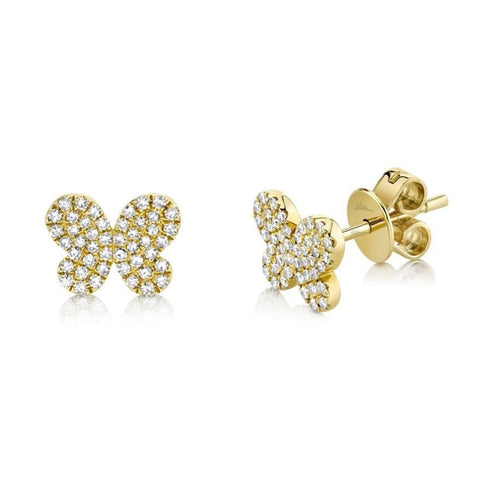 0.22Ct 14K Yellow Gold Diamond Pave Butterfly Stud Earring