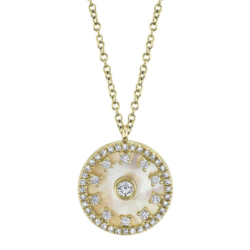 Shy Creation Jewelry - 0.25CT DIAMOND & 1.73CT MOTHER OF PEARL CIRCLE NECKLACE | Manfredi Jewels