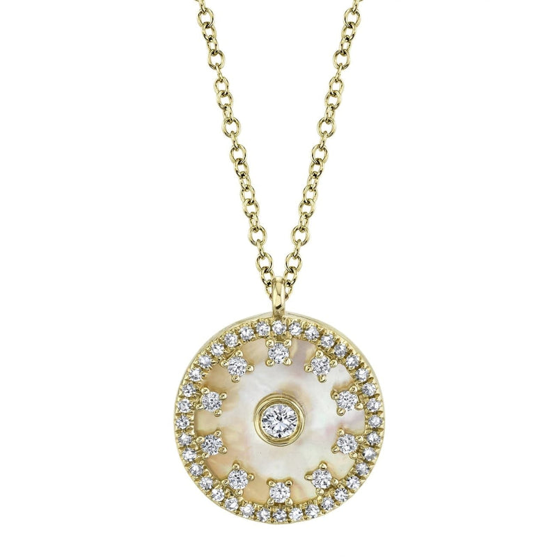 Shy Creation Jewelry - 0.25CT DIAMOND & 1.73CT MOTHER OF PEARL CIRCLE NECKLACE | Manfredi Jewels