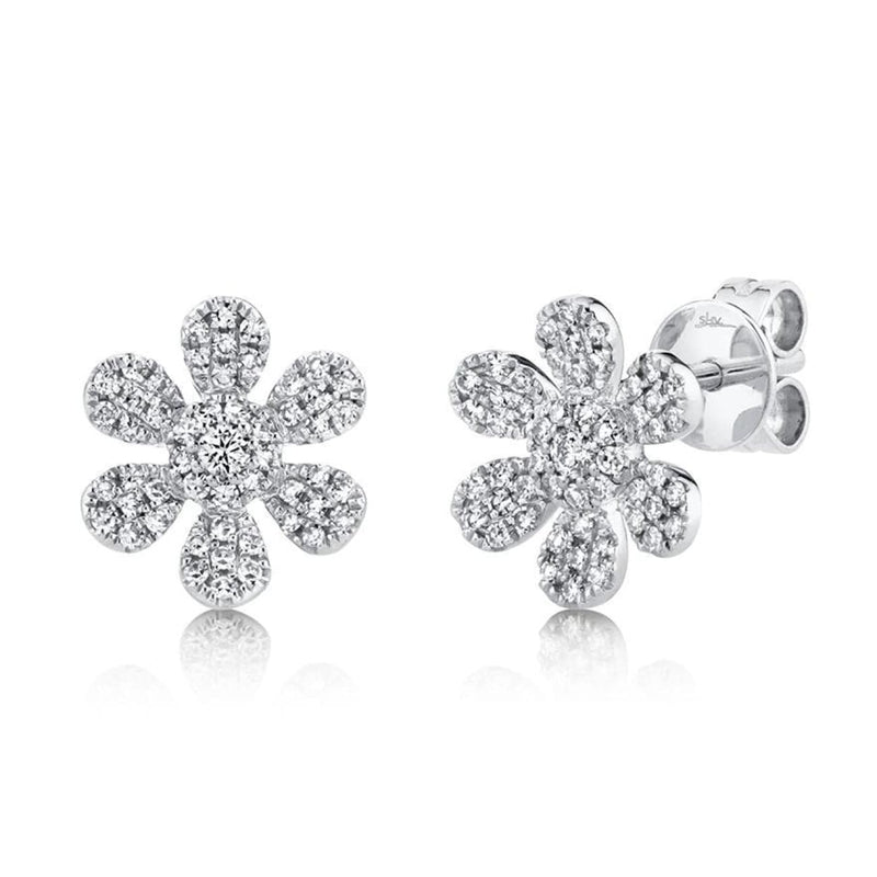 Shy Creation Jewelry - 0.29Ct 14K White Gold Diamond Flower Stud Earring | Manfredi Jewels