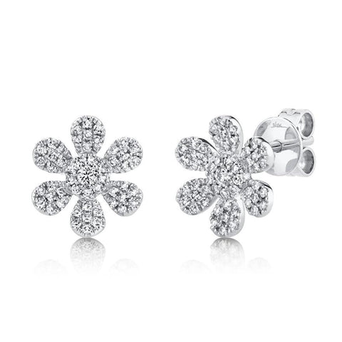 0.29Ct 14K White Gold Diamond Flower Stud Earring