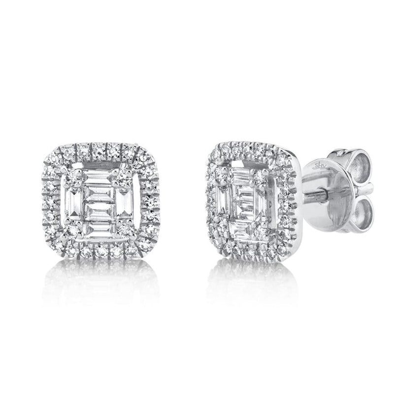Shy Creation Jewelry - 0.43Ct 14K White Gold Diamond Baguette Stud Earring | Manfredi Jewels
