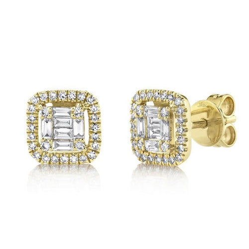 Shy Creation Jewelry - 0.43Ct 14K Yellow Gold Diamond Baguette Stud Earring | Manfredi Jewels