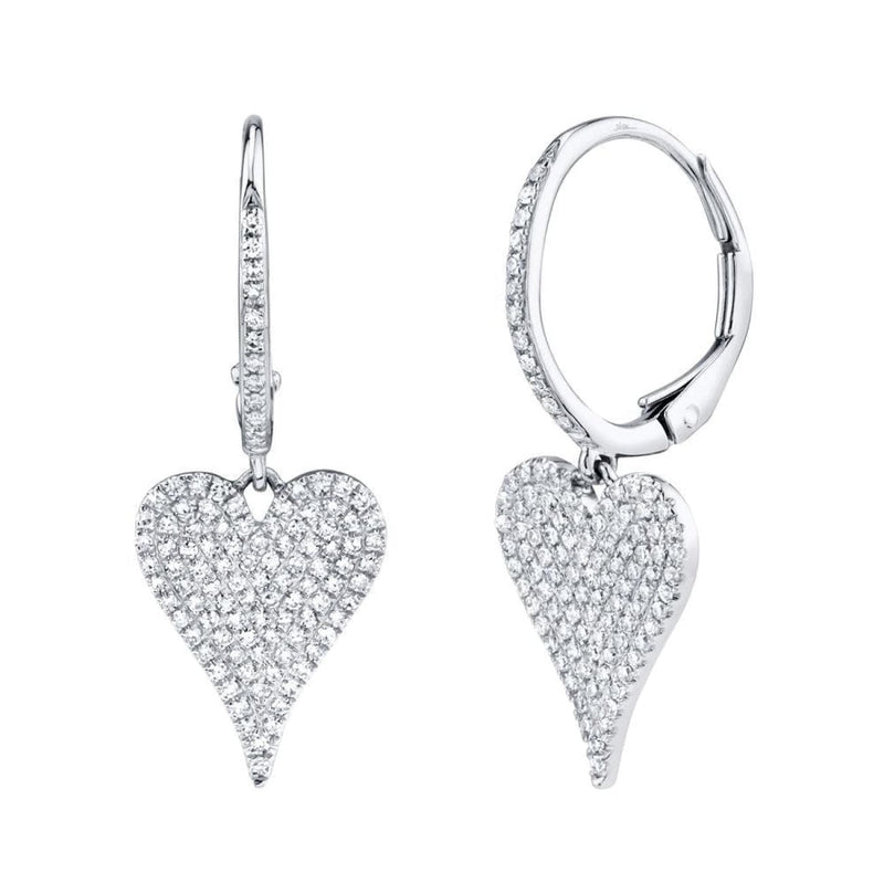 Shy Creation Jewelry - 0.47Ct 14K White Gold Diamond Pave Heart Earring | Manfredi Jewels