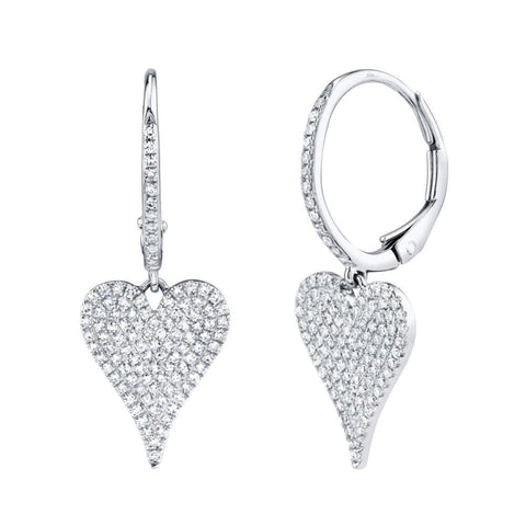 0.47Ct 14K White Gold Diamond Pave Heart Earring