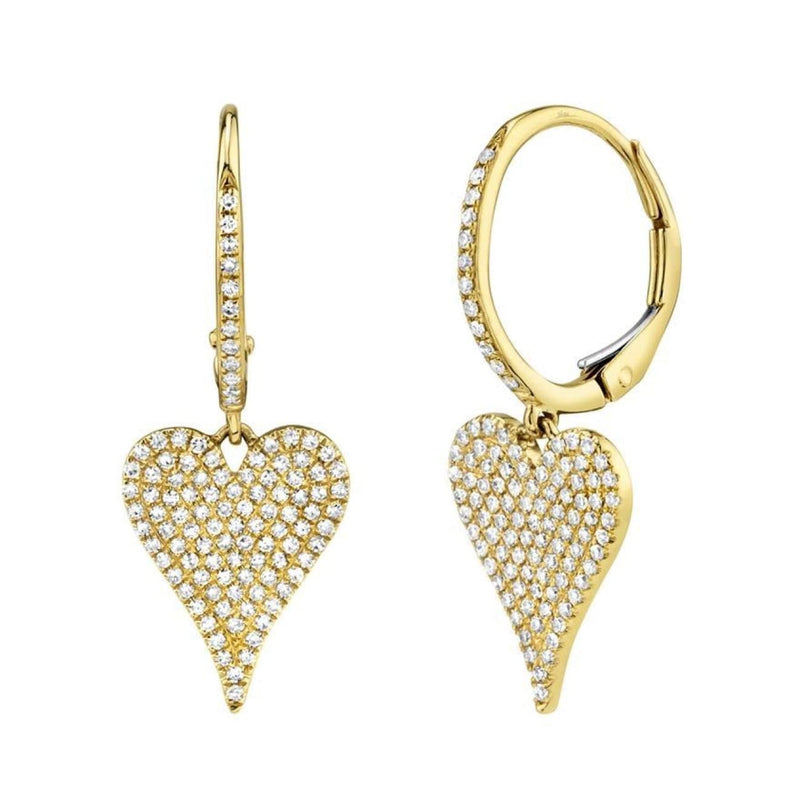 Shy Creation 0.47ct 14k Yellow Gold Diamond Pave Heart Earring ...