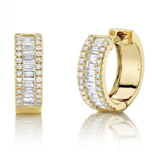 Shy Creation Jewelry - 0.49ct 14k Yellow Gold Diamond Baguette Huggie Earring | Manfredi Jewels