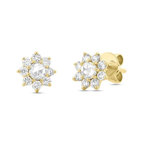 Shy Creation Jewelry - 0.60Ct 14K Yellow Gold Diamond Rose Cut Flower Stud Earring | Manfredi Jewels