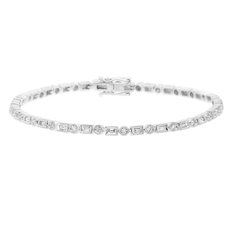 Shy Creation Jewelry - 0.98Ct 14K White Gold Diamond Baguette Bracelet | Manfredi Jewels