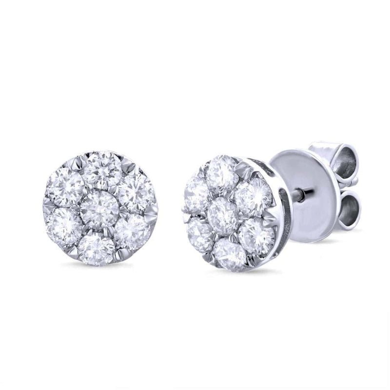 Shy Creation Jewelry - 1.00Ct 18K White Gold Diamond Cluster Stud Earring | Manfredi Jewels