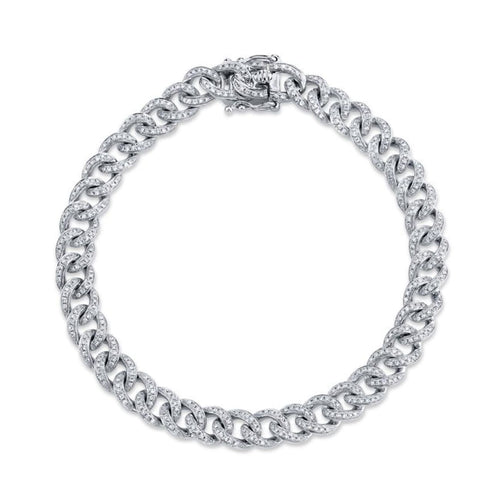 Shy Creation Jewelry - 1.05Ct 14K White Gold Diamond Pave Chain Bracelet | Manfredi Jewels