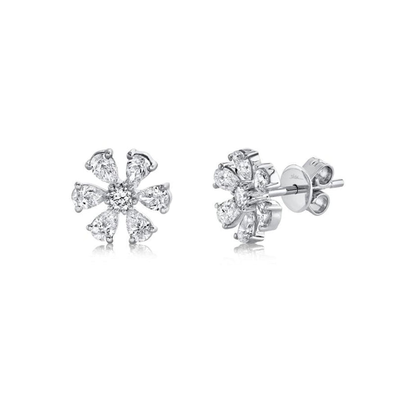 Shy Creation Jewelry - 1.10Ct 14K White Gold Diamond Flower Stud Earring | Manfredi Jewels