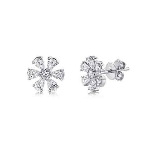1.10Ct 14K White Gold Diamond Flower Stud Earring