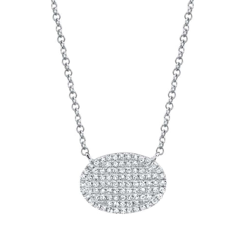 Shy Creation Jewelry - 14K White Diamond Pave Oval Necklace | Manfredi Jewels