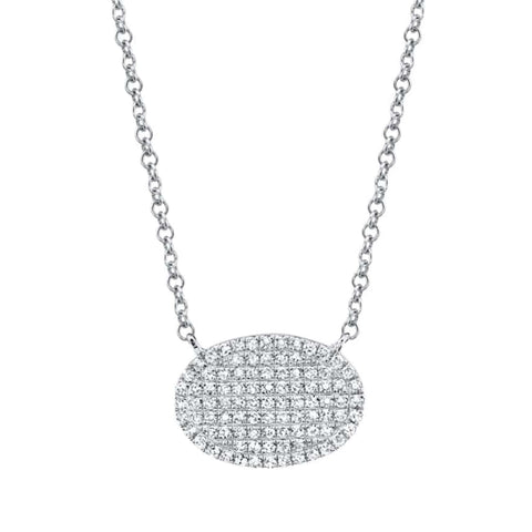 14K White Diamond Pave Oval Necklace