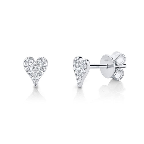 Shy Creation Jewelry - 14K WHITE GOLD 0.10CT DIAMOND HEART EARRINGS | Manfredi Jewels