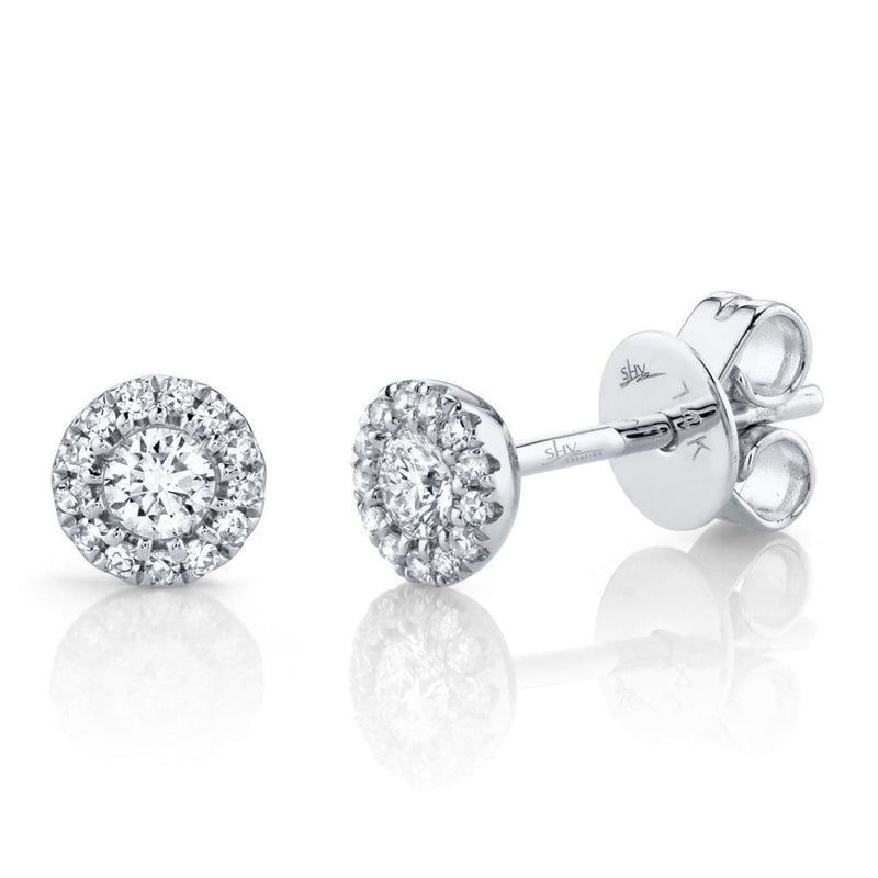 Shy Creation Jewelry - 14k WHITE GOLD 0.24CT DIAMOND HALO STUD EARRINGS | Manfredi Jewels