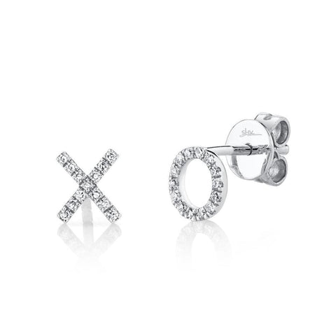 14K WHITE GOLD  "XO" EARRINGS SET WITH 0.09CTS OF  DIAMONDS