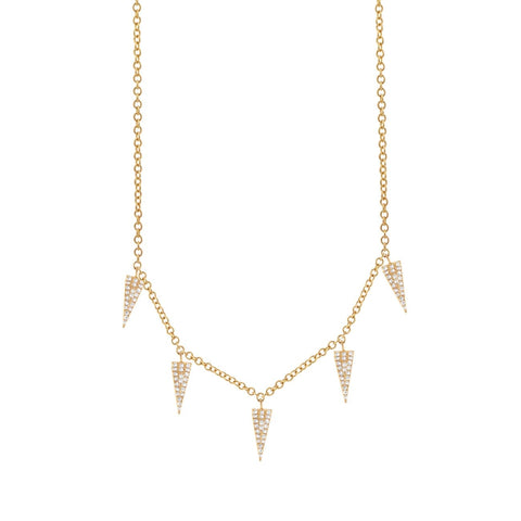 14K YELLOW GOLD DIAMOND PAVE TRIANGLE NECKLACE