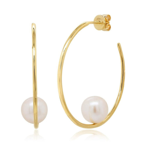 Shy Creation Jewelry - 14K Yellow Gold Fresh Water Pearl Hoop Earring | Manfredi Jewels