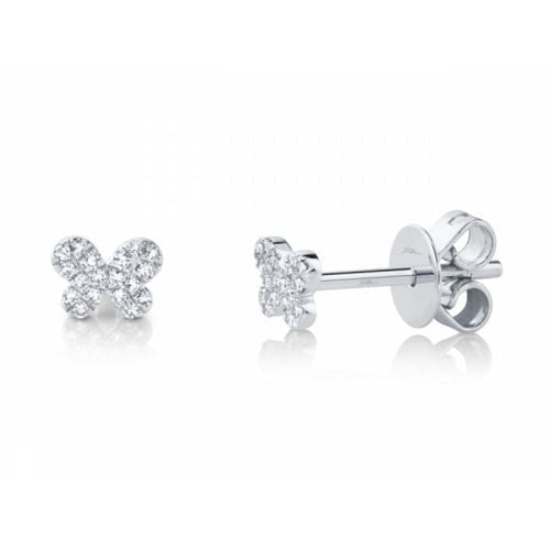 Shy Creation Jewelry - 14KT WHITE GOLD 0.07CT DIAMOND MINI BUTTERFLY EARRINGS | Manfredi Jewels