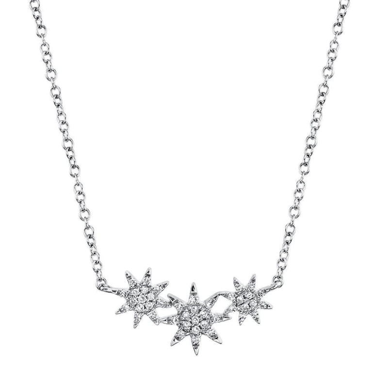 Shy Creation Jewelry - 14KT WHITE GOLD AND DIAMONDS TRIPLE STAR NECKLACE | Manfredi Jewels