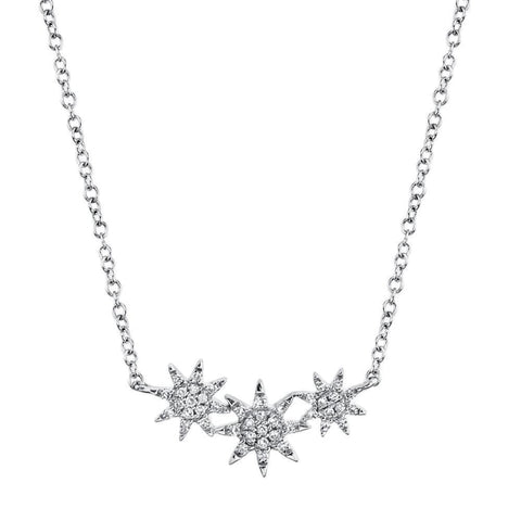 14KT WHITE GOLD AND DIAMONDS TRIPLE STAR NECKLACE