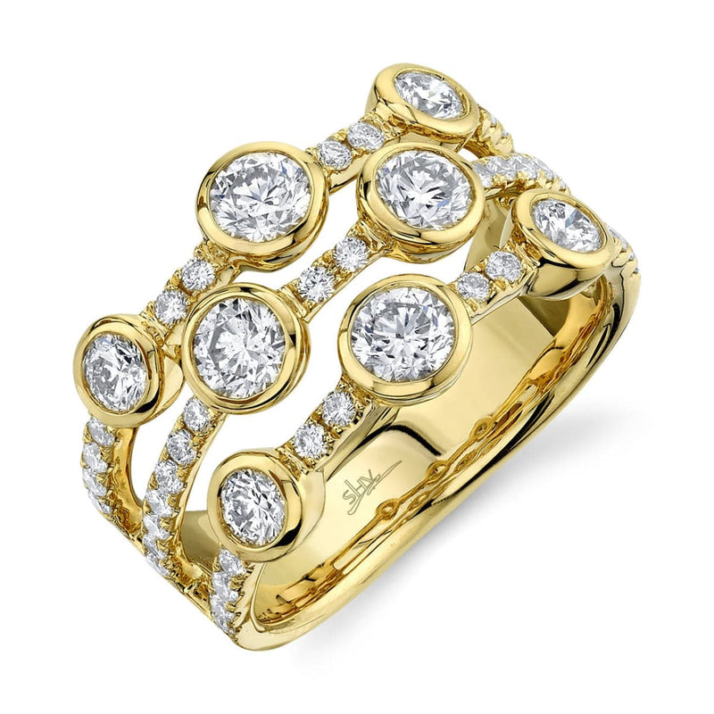 Shy Creation Jewelry - 14KT YELLOW GOLD DIAMOND TRIPLE ROW BAND RING | Manfredi Jewels