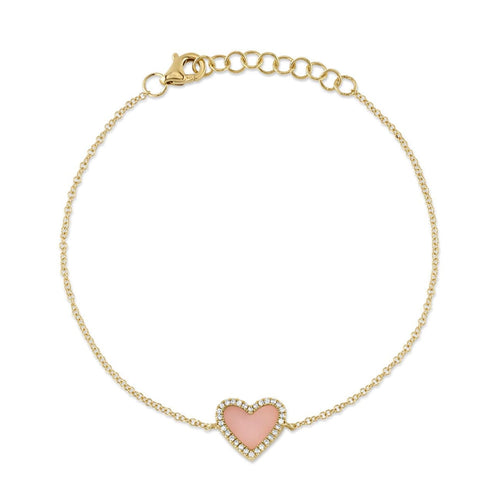 Shy Creation Jewelry - 14KT YELLOW GOLD PINK OPAL HEART BRACELET | Manfredi Jewels