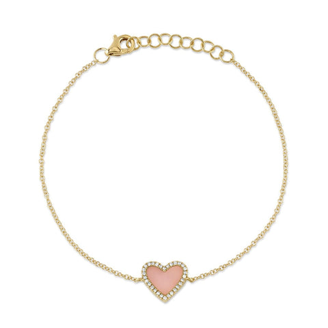 14KT YELLOW GOLD  PINK OPAL HEART BRACELET