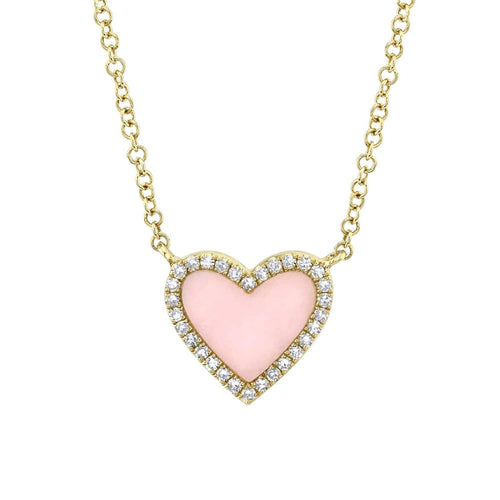 Shy Creation Jewelry - 14KT YELLOW GOLD PINK OPAL HEART PENDANT NECKLACE | Manfredi Jewels