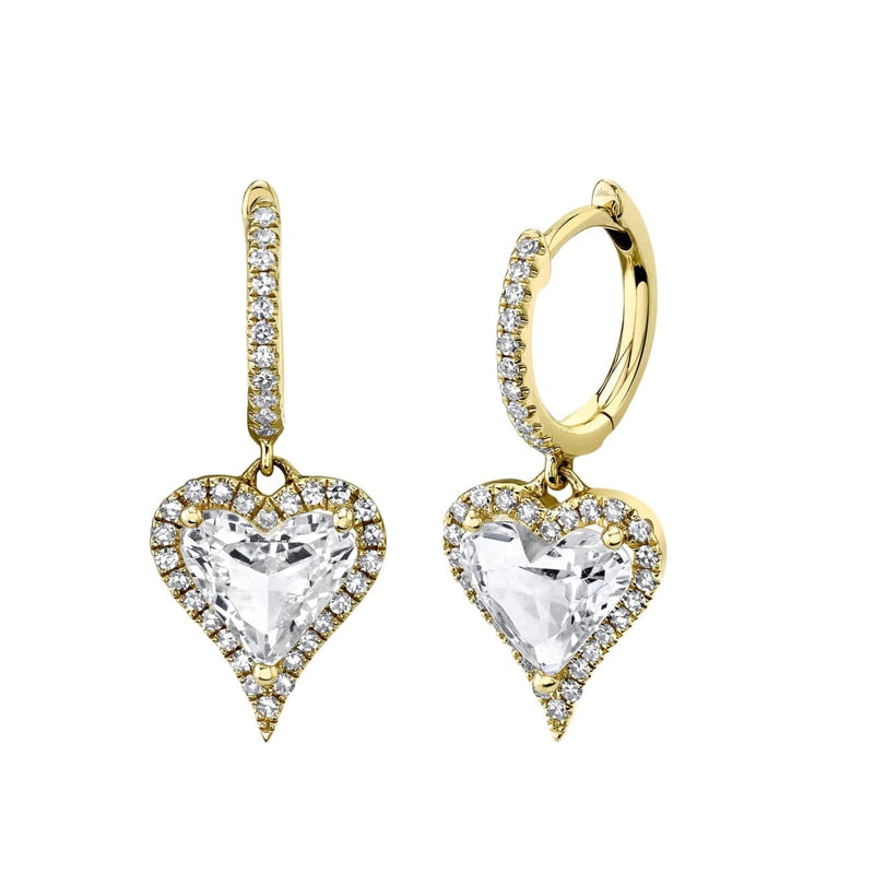 Shy Creation Jewelry - 14KT YELLOW GOLD WHITE TOPAZ DROP HEART EARRINGS | Manfredi Jewels