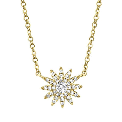 Shy Creation Jewelry - AURORA 0.15 CT YELLOW GOLD DIAMOND STARBURST PENDANT NECKLACE | Manfredi Jewels