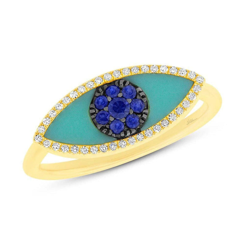 Shy Creation Jewelry - Blue Sapphire & Composite Turquoise 14k Yellow Gold Eye Ring | Manfredi Jewels