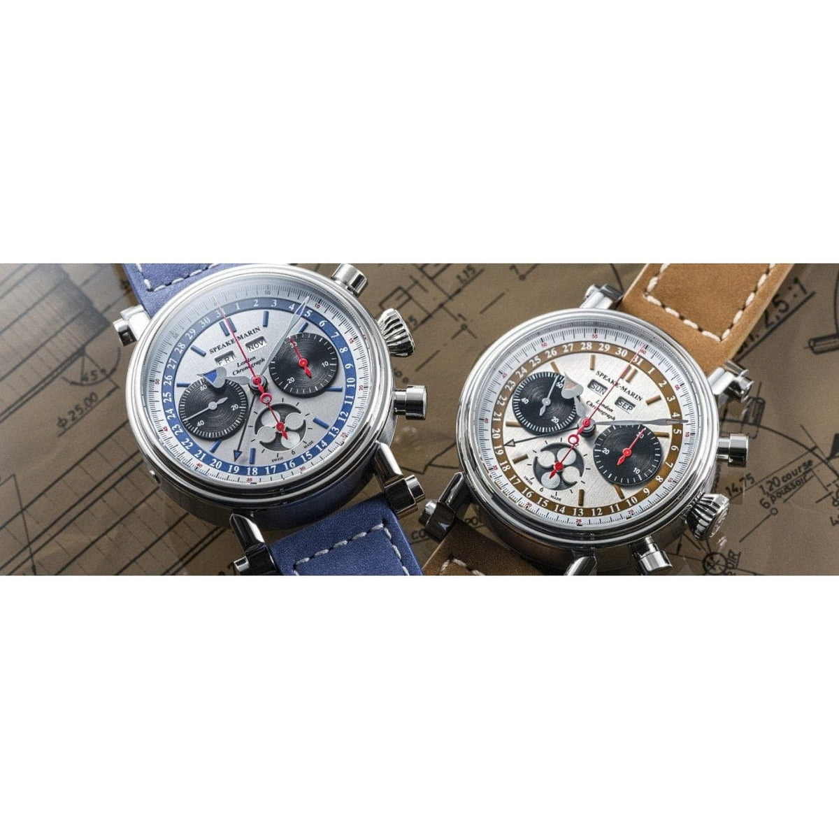 Speake Marin Watches - LONDON CHRONOGRAPH TRIPLE DATE - BLUE DIAL | Manfredi Jewels
