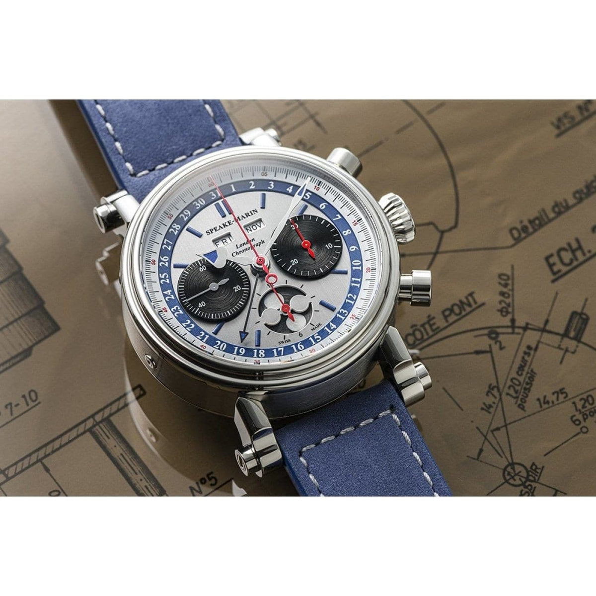 Speake Marin Watches - LONDON CHRONOGRAPH TRIPLE DATE - BLUE DIAL | Manfredi Jewels
