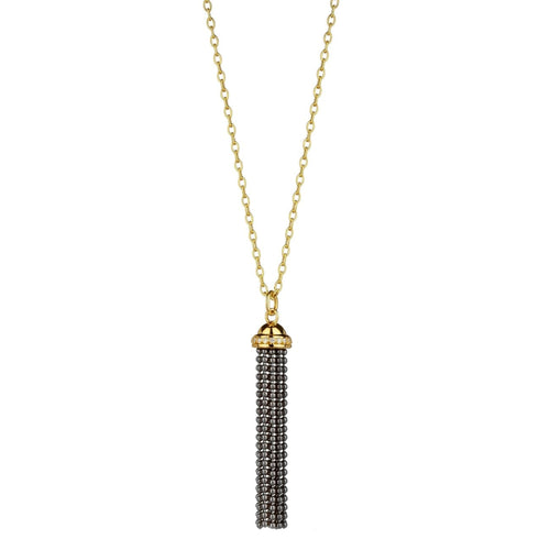 Syna Jewelry - 18K Yellow Gold Oxidized Silver Tassel Pendant | Manfredi Jewels