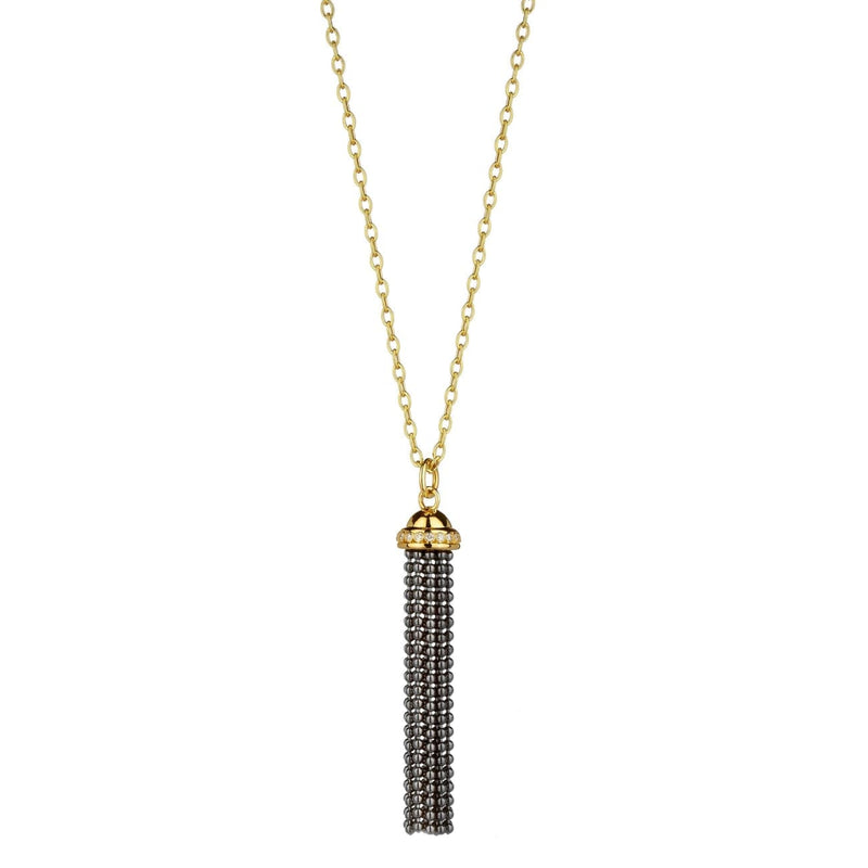 Syna Jewelry - 18K Yellow Gold Oxidized Silver Tassel Pendant | Manfredi Jewels
