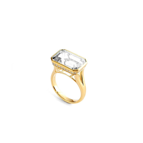 18KT YELLOW GOLD 7CT ROCK CRYSTAL RING