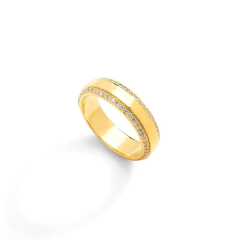 18KT Yellow Gold Band Ring Accented with Two Rows of Champagne Diamonds