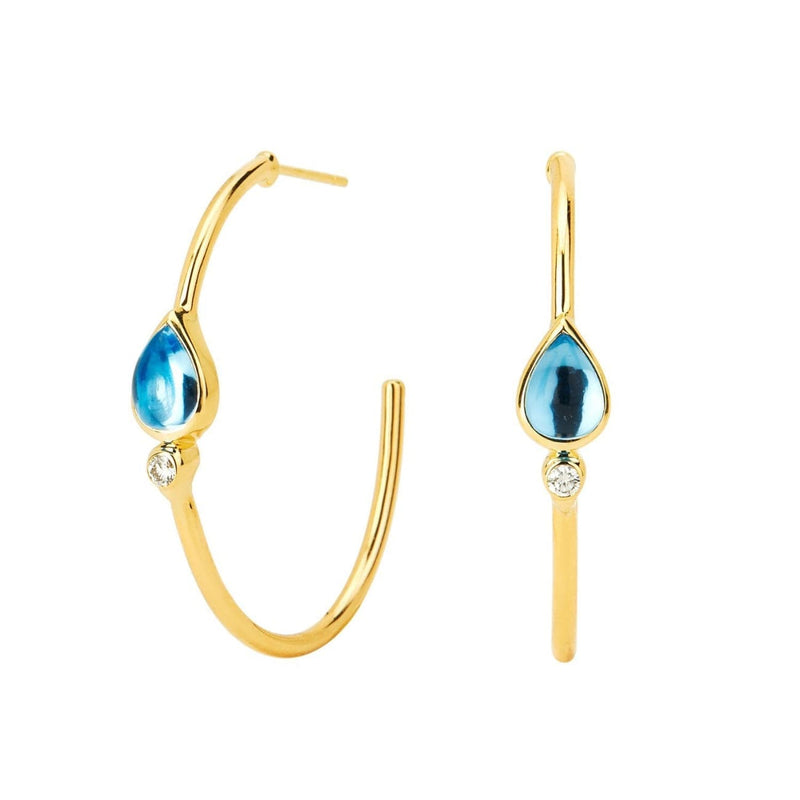 Syna Jewelry - 18KT Yellow Gold Blue Topaz Mogul Collection Hoop Earrings with Champagne Diamonds | Manfredi Jewels