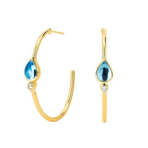 18KT Yellow Gold Blue Topaz Mogul Collection Hoop Earrings with Champagne Diamonds