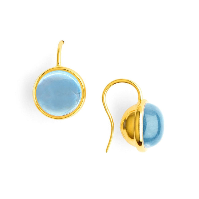 Syna Jewelry - 18KT Yellow Gold Cabochan Blue Topaz Bauble Earrings | Manfredi Jewels