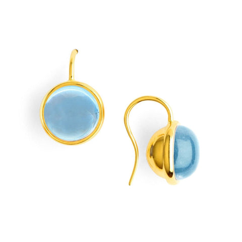 18KT Yellow Gold Cabochan Blue Topaz Bauble Earrings