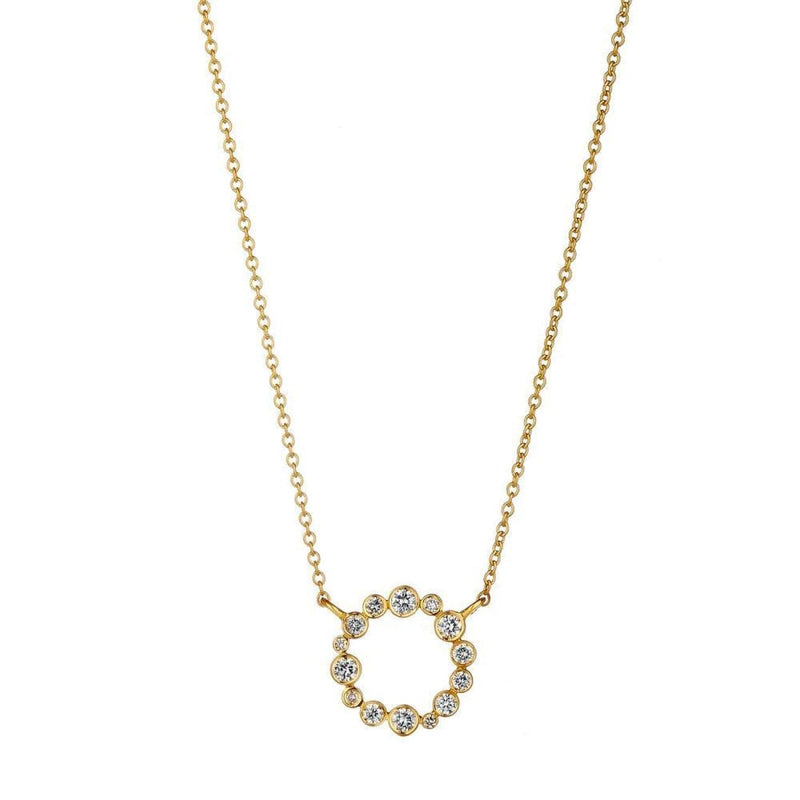 Syna Jewelry - 18KT Yellow Gold Champagne Diamond Bubbles Chakra Collection Circle Necklace | Manfredi Jewels