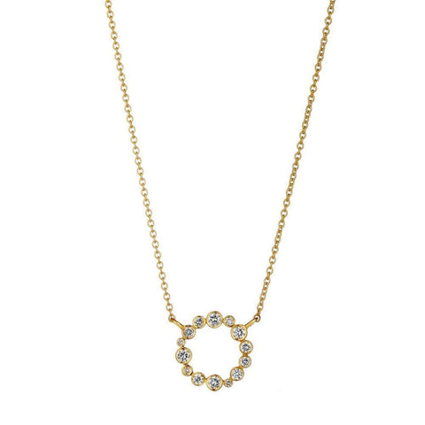 18KT Yellow Gold Champagne Diamond Bubbles Chakra Collection Circle Necklace