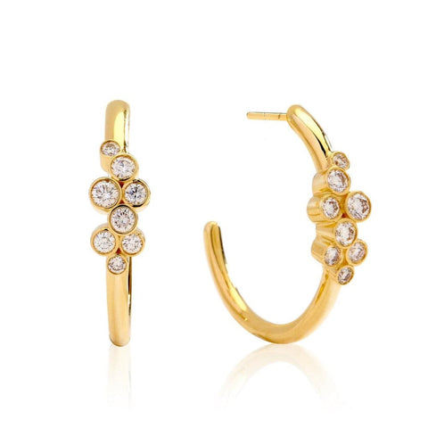 18KT Yellow Gold Mogul Champagne Diamond Flower Hoop Earrings